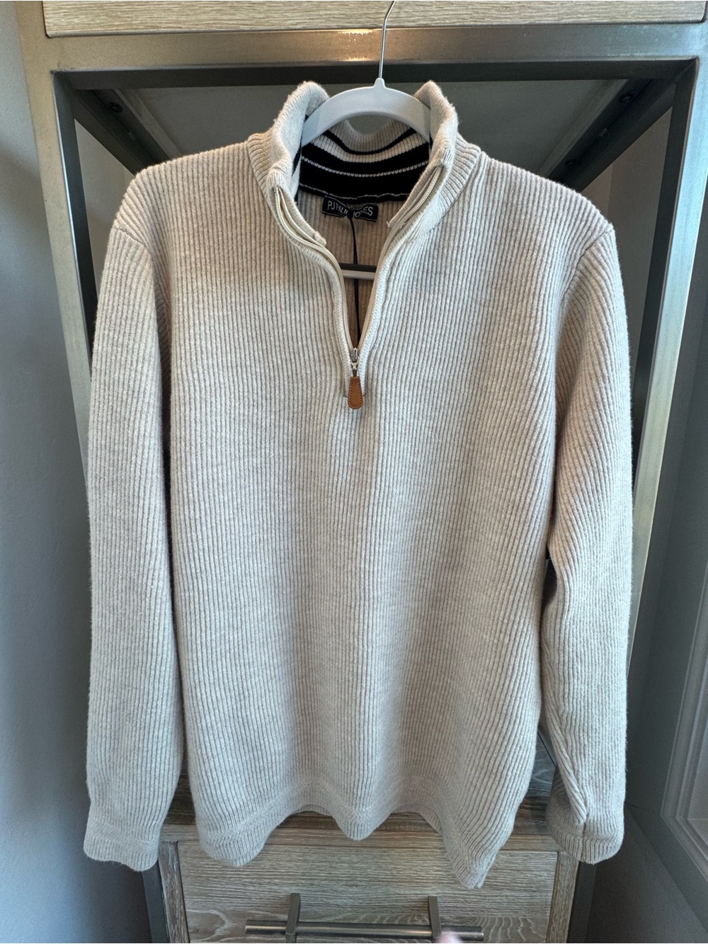 Men's Quarter-Zip Ribbed Sweater - Cream